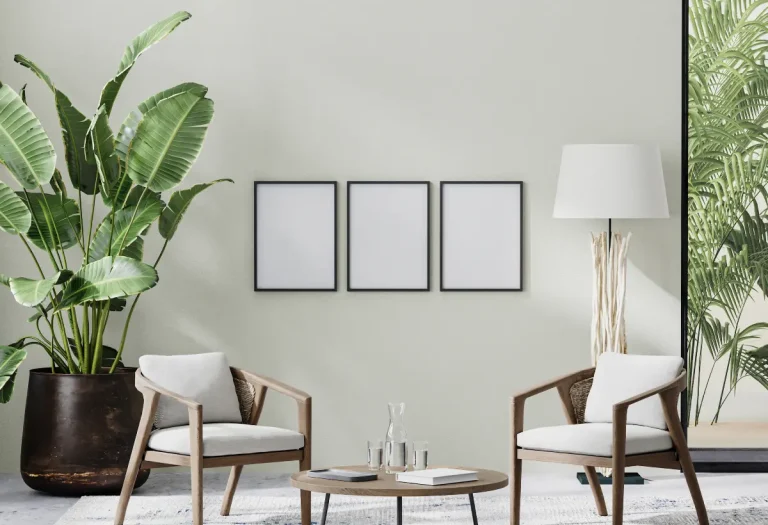 Muebles salón madera y blanco